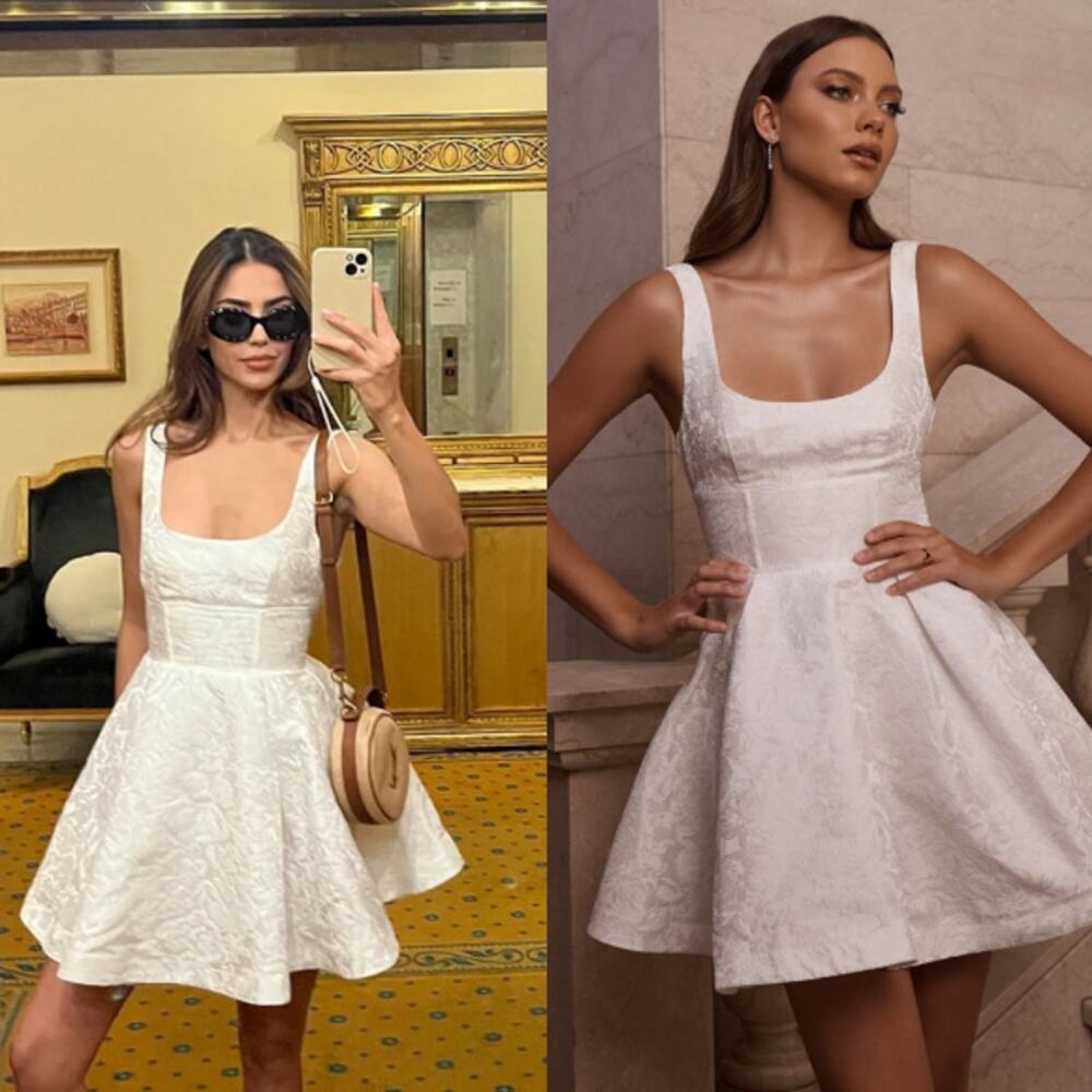 Showpo. NEW Stephane Mini Dress Corset Scoop Neck‎ Fit and Flare Dress in Ivory